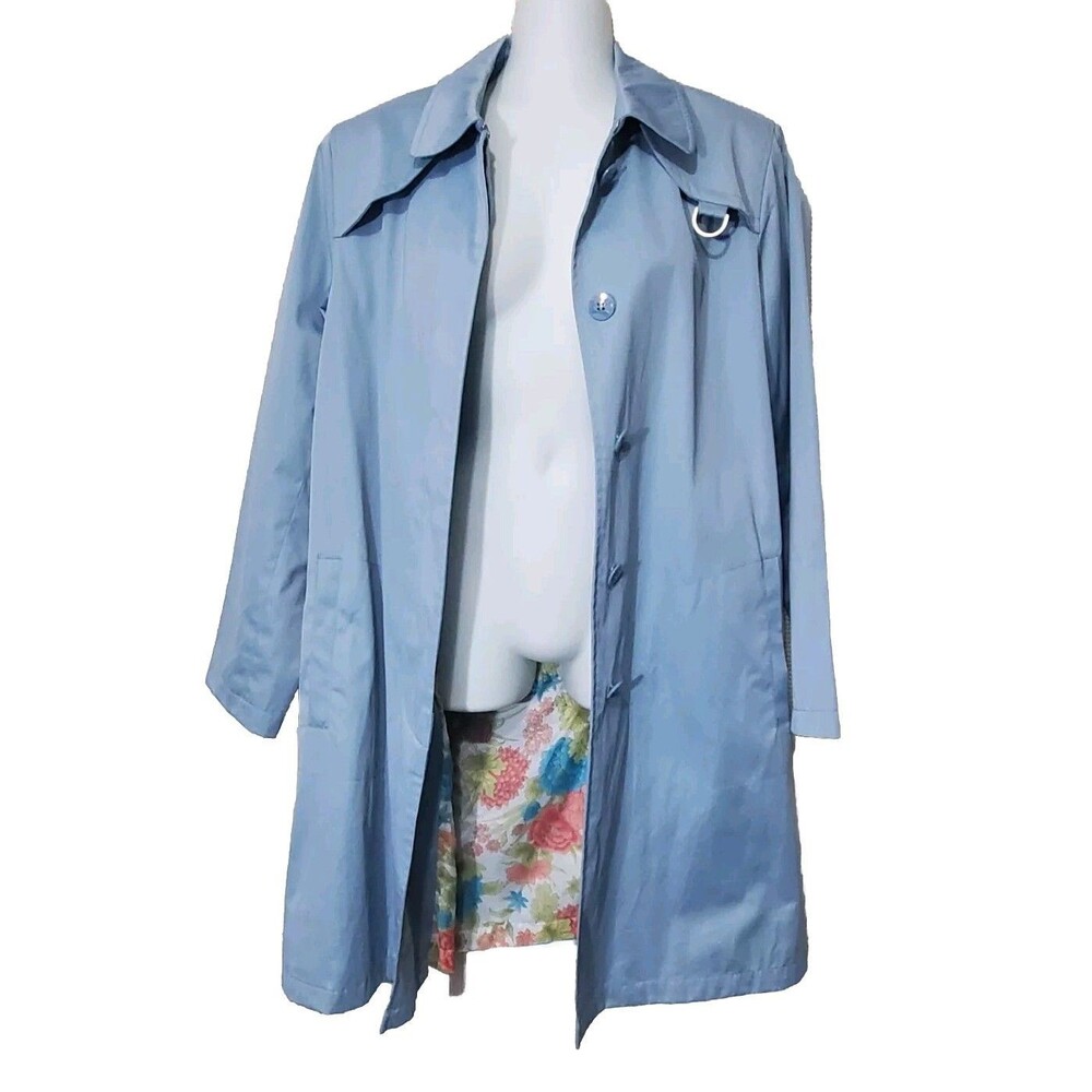 Vintage Fitz-Wright Trench Coat Womens Medium Light Blue Button Rain Jacket